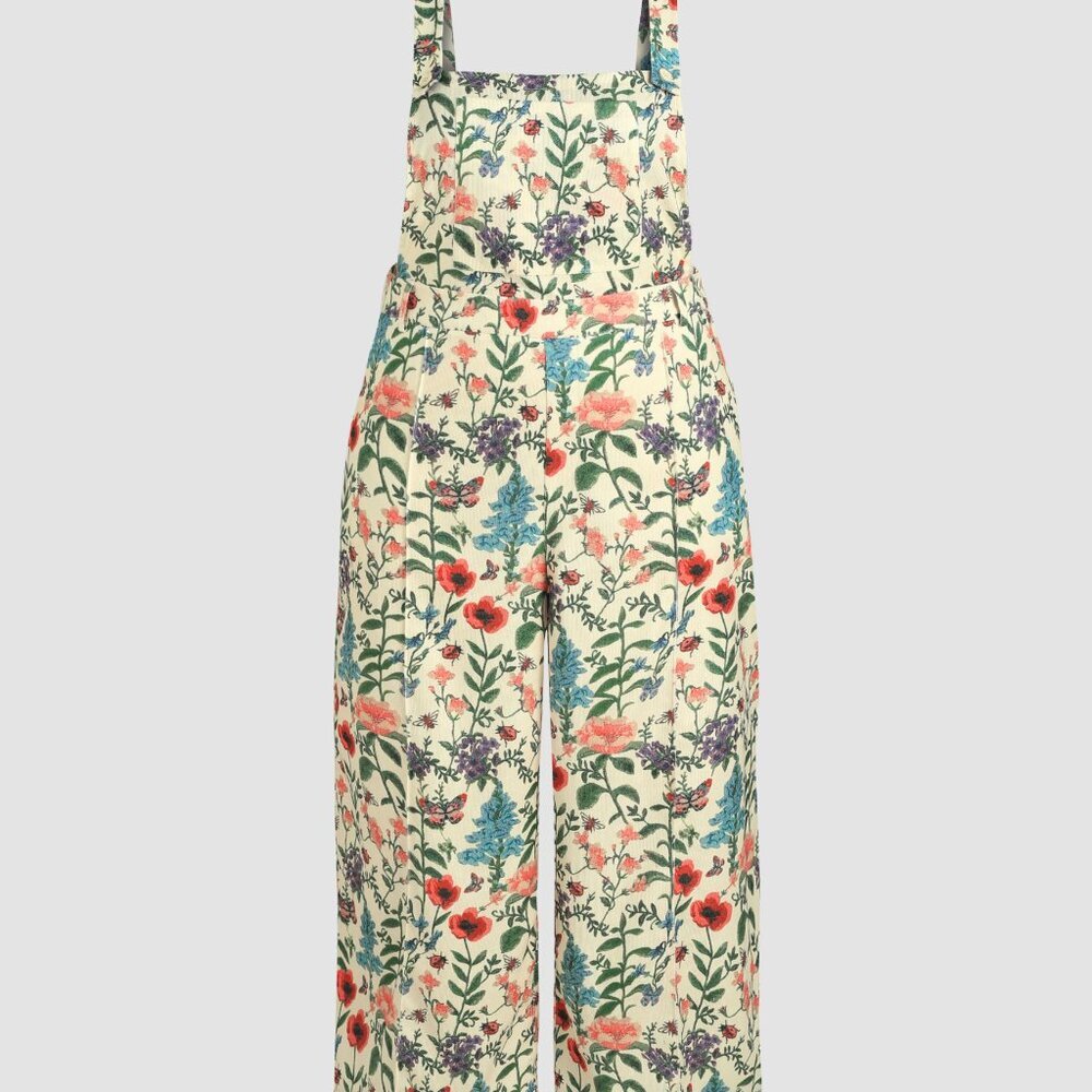 🆕➕️ CIDER Floral Lightweight Corduroy Button Wide Leg Jumpsuit CREAM 0XL $59 - Picture 3 of 16